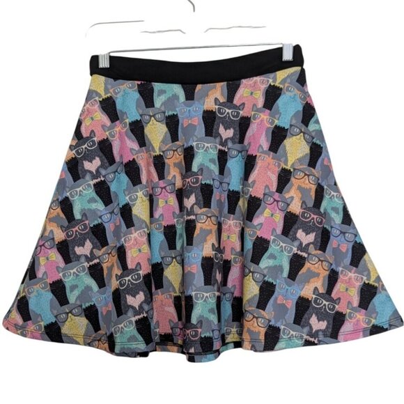 Fervour Cat Skater Skirt Womens Size Small Black Stretch Short Pull On A Line - Picture 1 of 11